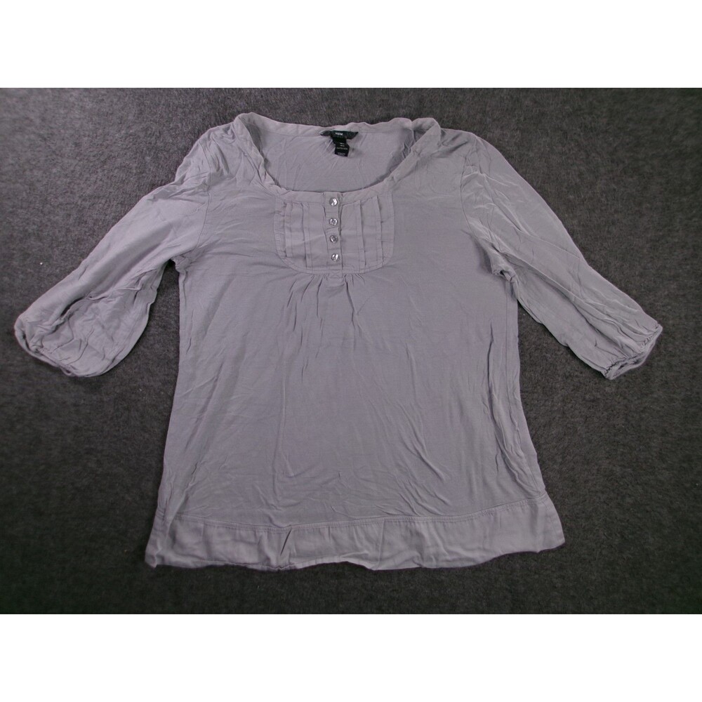 HM Top Women L Gray Pleated Bib Office Casual Base Layer Capsule Blouse